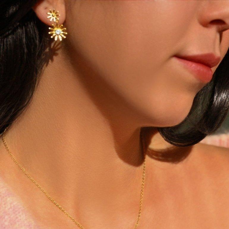 Sunburst Dangle Earrings with Crystals