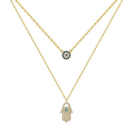 Layered Hamsa and Evil Eye Necklace