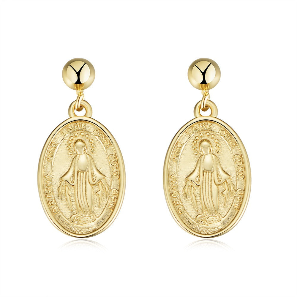 Virgin Mary Medallion Earring