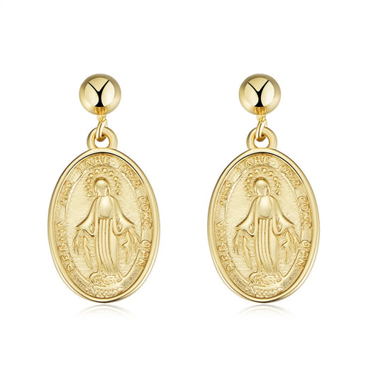 Virgin Mary Medallion Earring